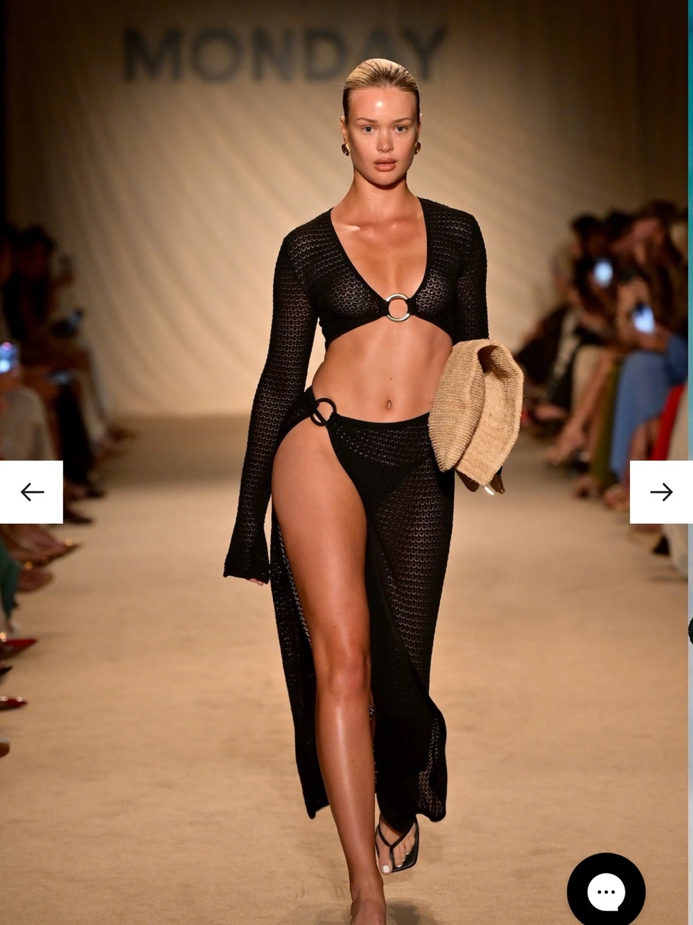 Monday swimwear Black Long Sleeve Crochet Swim Cover-Up Set with Ring Accents